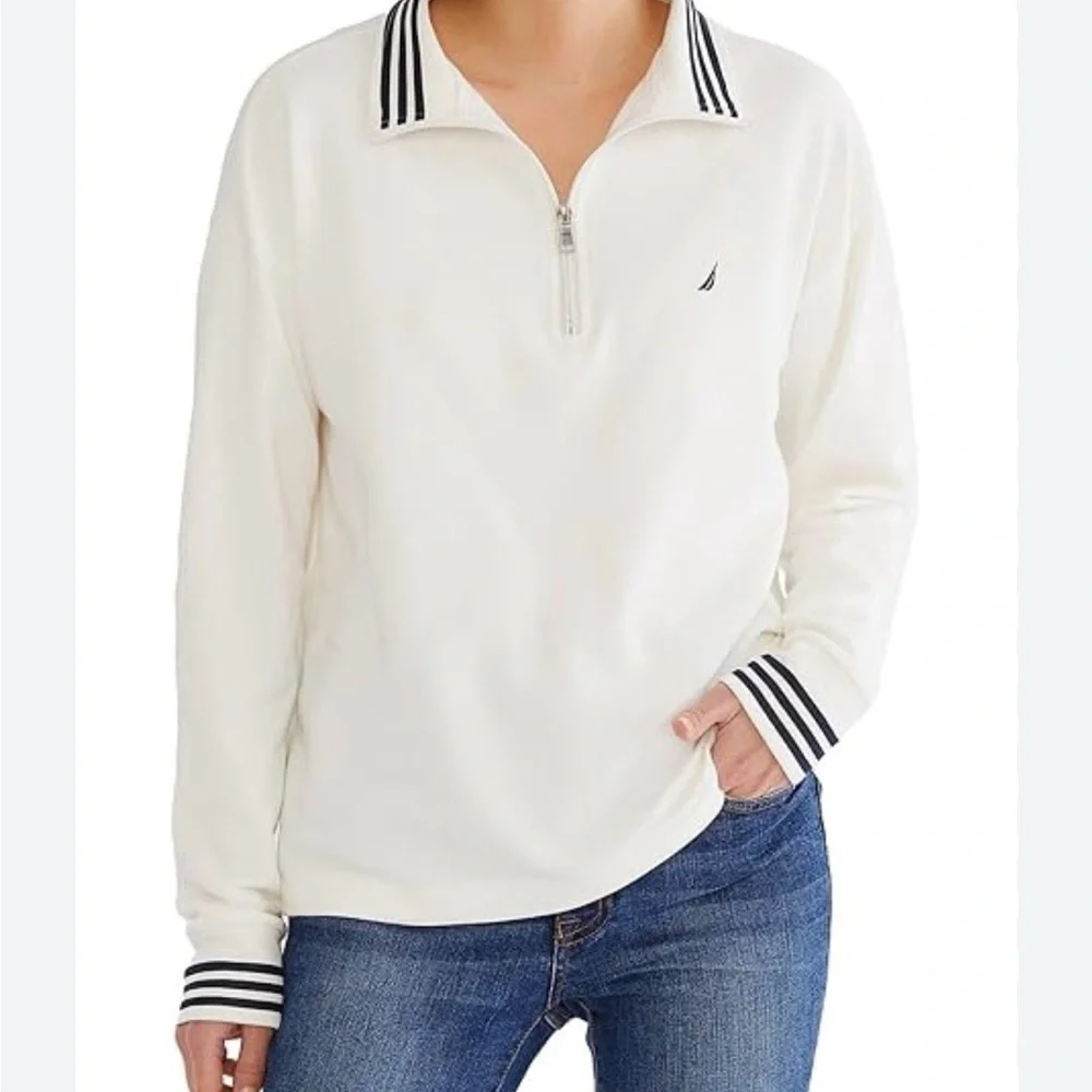 NAUTICA 1/4 Zip Polo Pullover Top Lightweight Sweatshirt White Navy NWT XXL - Picture 1 of 9